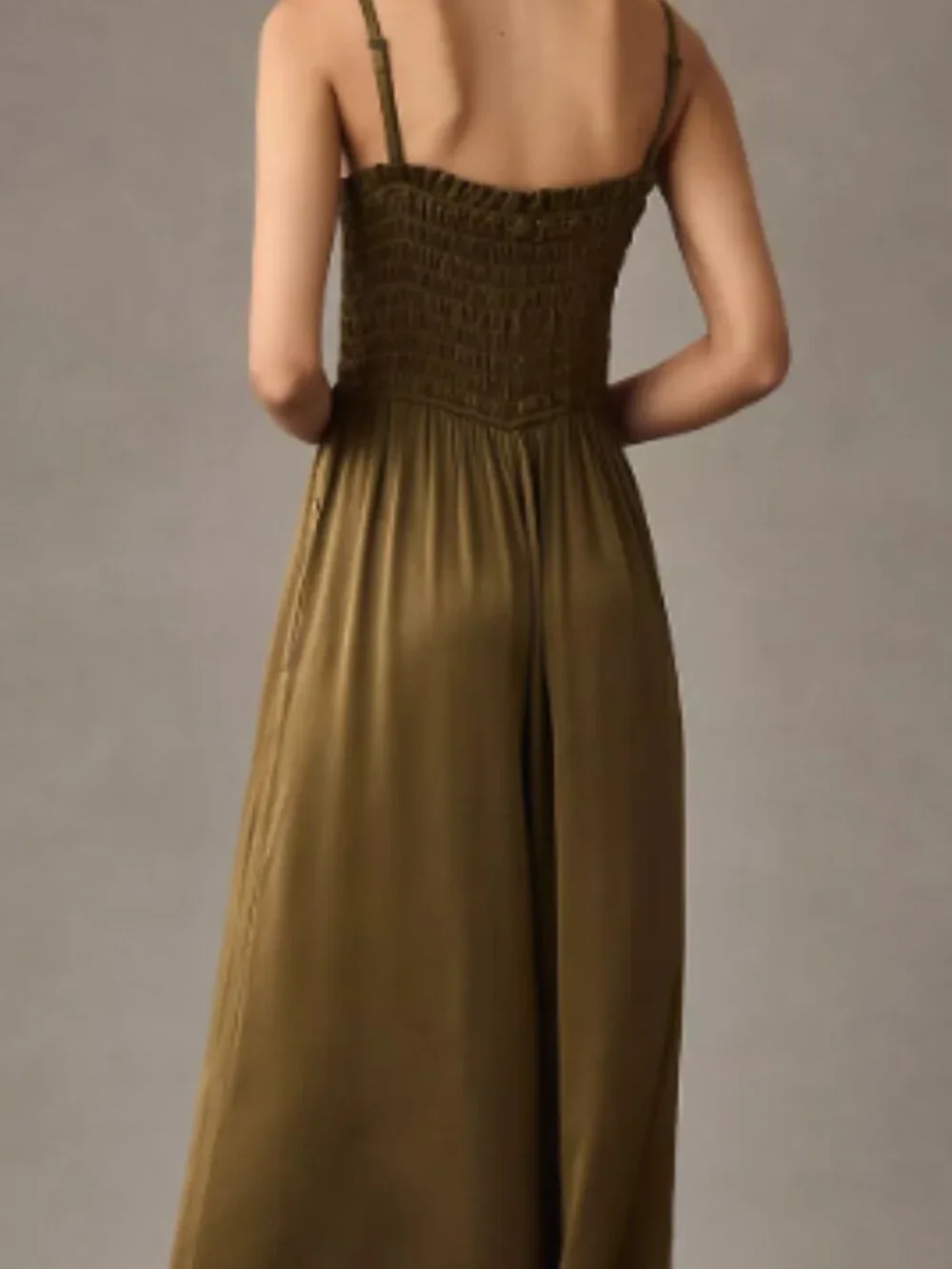 Olive Green Wide Leg Jumpsuit with Side Pockets - Picture 3 of 7
